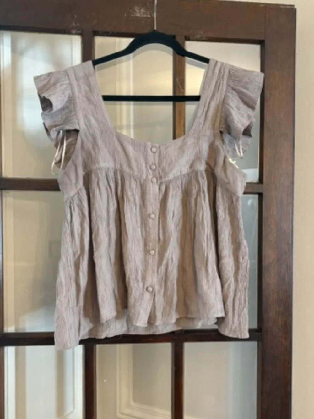 Zara The Alexi Ruffled Blouse in Stone, Size XL